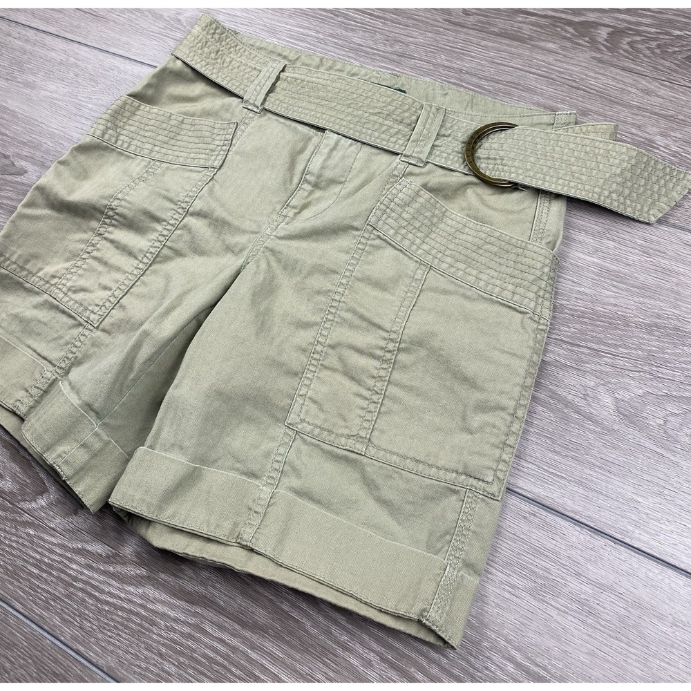 Lauren Ralph Lauren Women's Rolled Cuffs Belted Cargo Shorts Olive Size‎ 2P